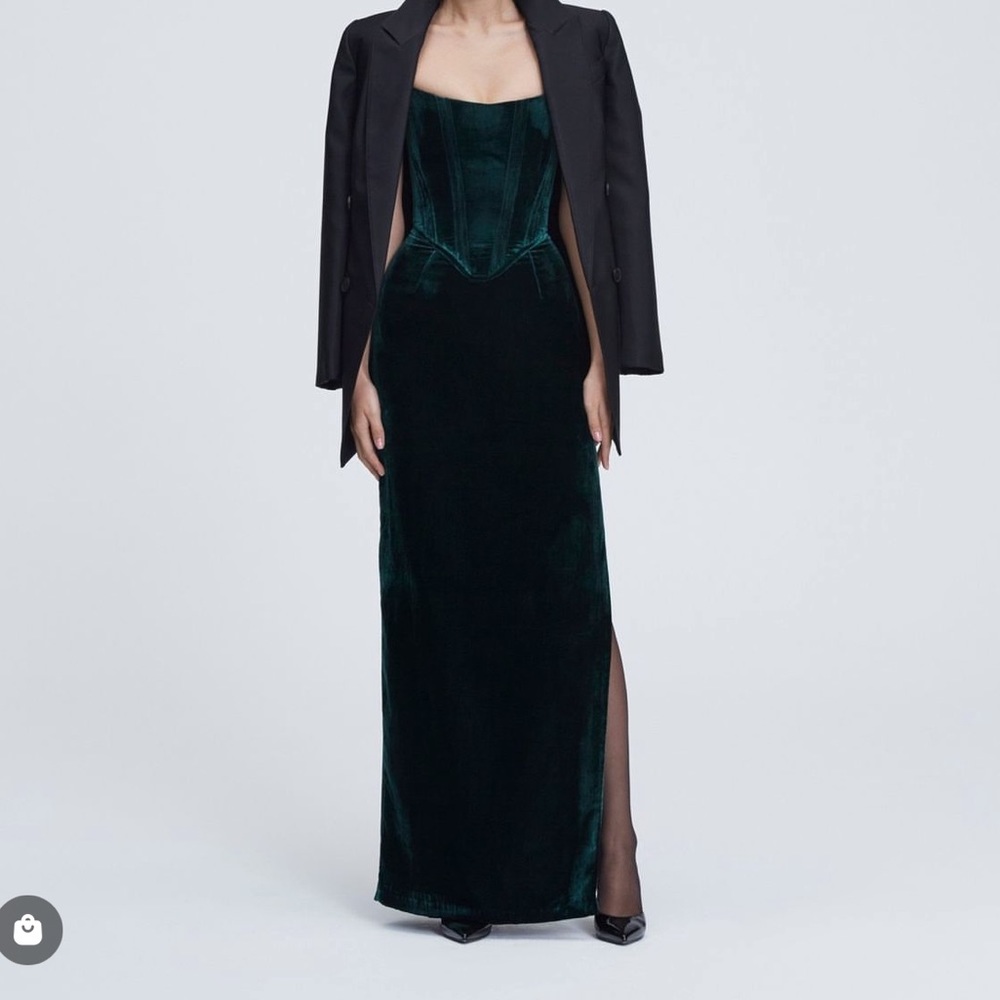 Emerald Green Velvet, Corseted Gown with Side slit